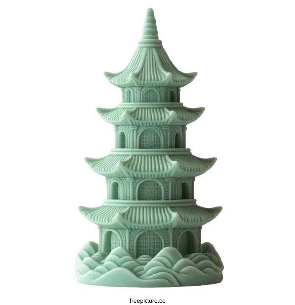 [Transparent Background PNG]Miniature Chinese Pagoda in Mint Green