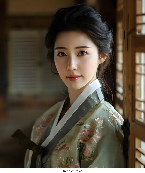 Portrait of a beautiful young Korean woman in traditional dress