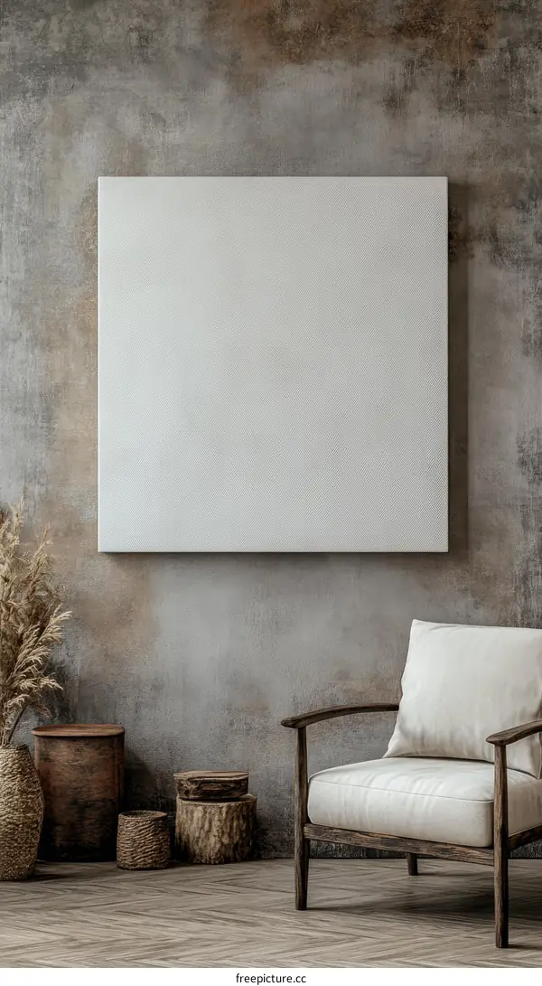 Modern Boho Living Room with Blank Canvas