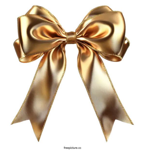 [Transparent Background PNG]Golden Satin Ribbon Bow Illustration