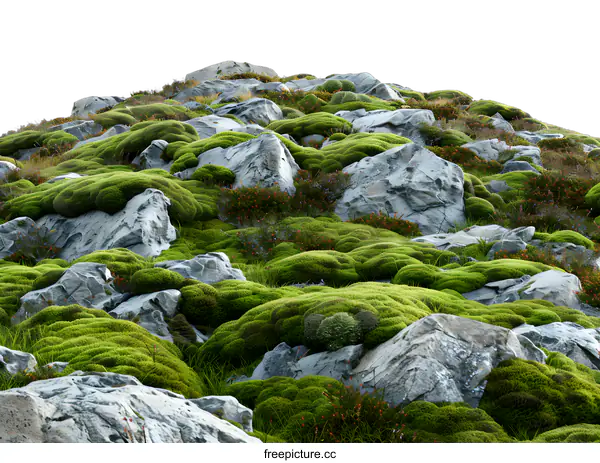 [Transparent Background PNG]Green Moss Covering Rocks On A Hillside