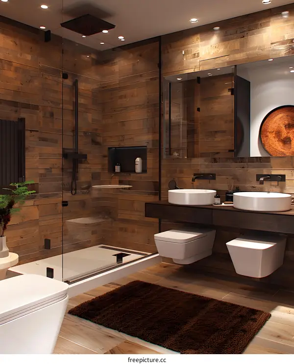 Bathroom With Brown Tiles