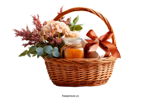[Transparent Background PNG]Gift Basket with Flowers and Treats