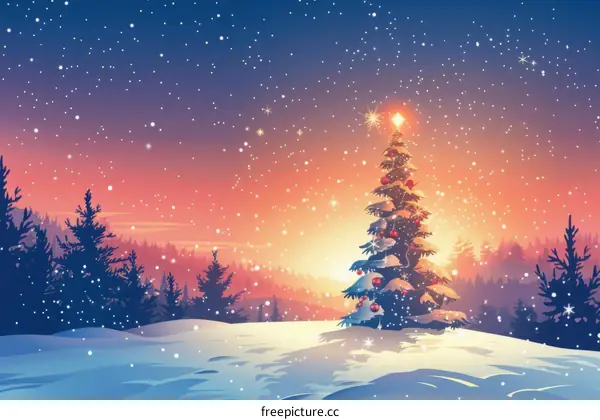 Snowy Christmas Tree in Winter Wonderland