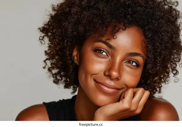 Close-up Portrait of a Beautiful Woman with Curly Hair