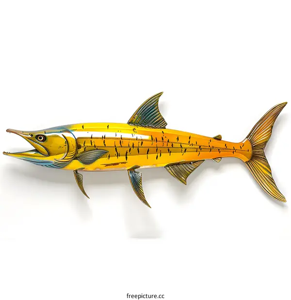 Golden Fish Sculpture on White Background