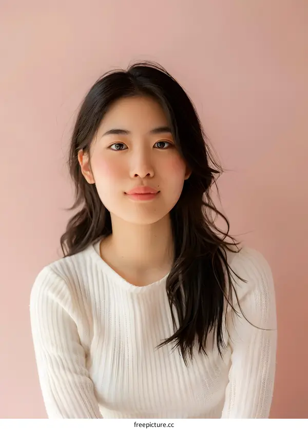 Portrait of a Young Asian Woman with Long Black Hair
