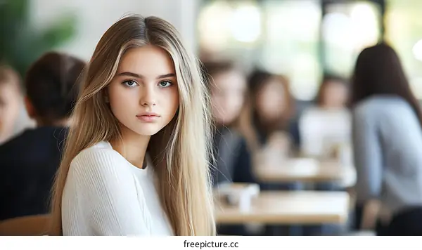 Caucasian Woman Portrait in Cafe Setting