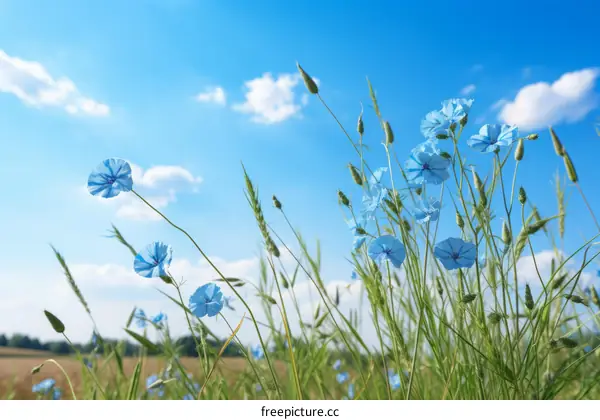 Blue Cornflowers in a Field