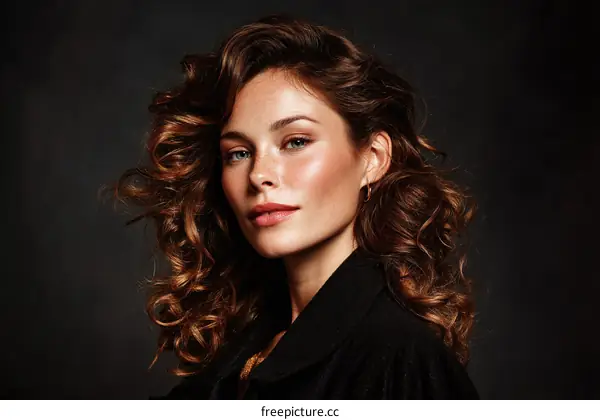 Beautiful Woman with Curly Hair Closeup Portrait