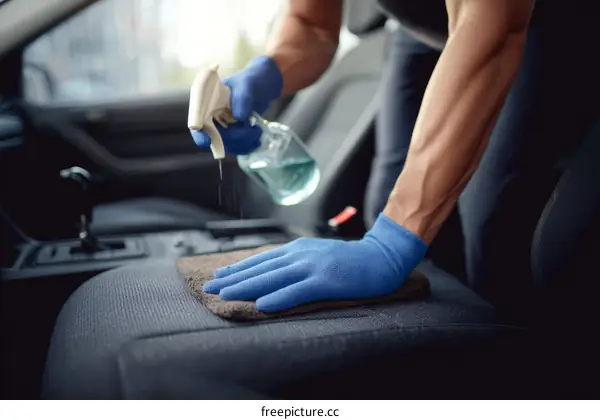 Car Interior Cleaning with Disinfectant Spray