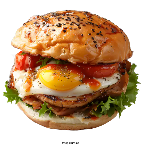 [Transparent Background PNG]yummy burger with egg