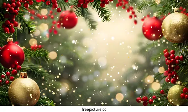Christmas background with red and gold ornaments