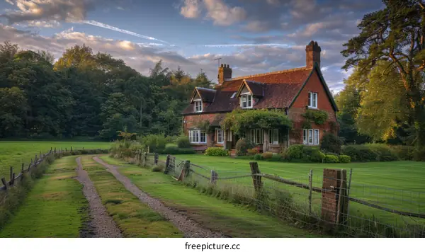 Thatched roof cottage in the countryside