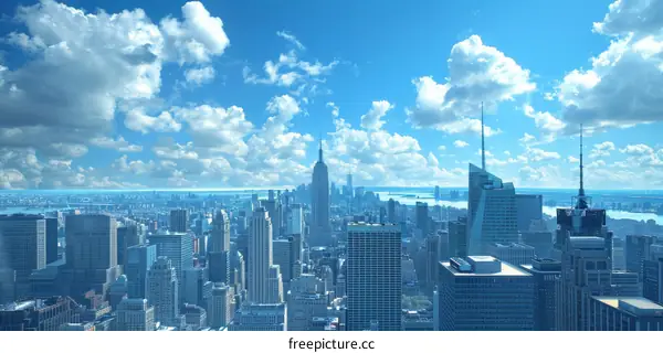 City Skyline with Clouds in Blue Sky