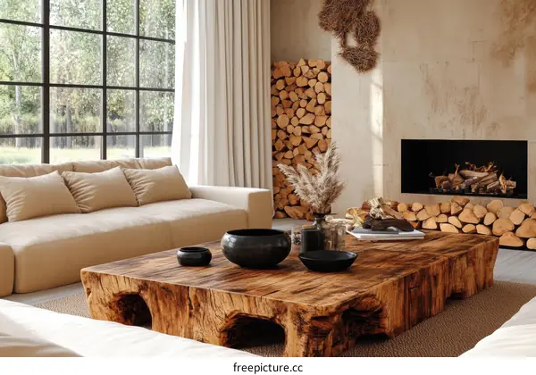 Modern Rustic Living Room with Wood Accents