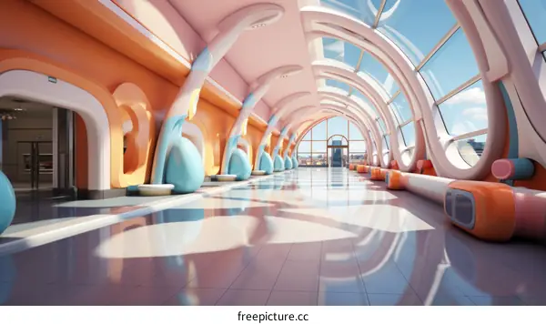 Futuristic Airport Interior with Large Windows