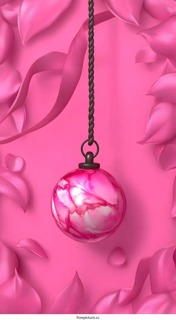 Pink Marble Ball Hanging With Pink Petals Background