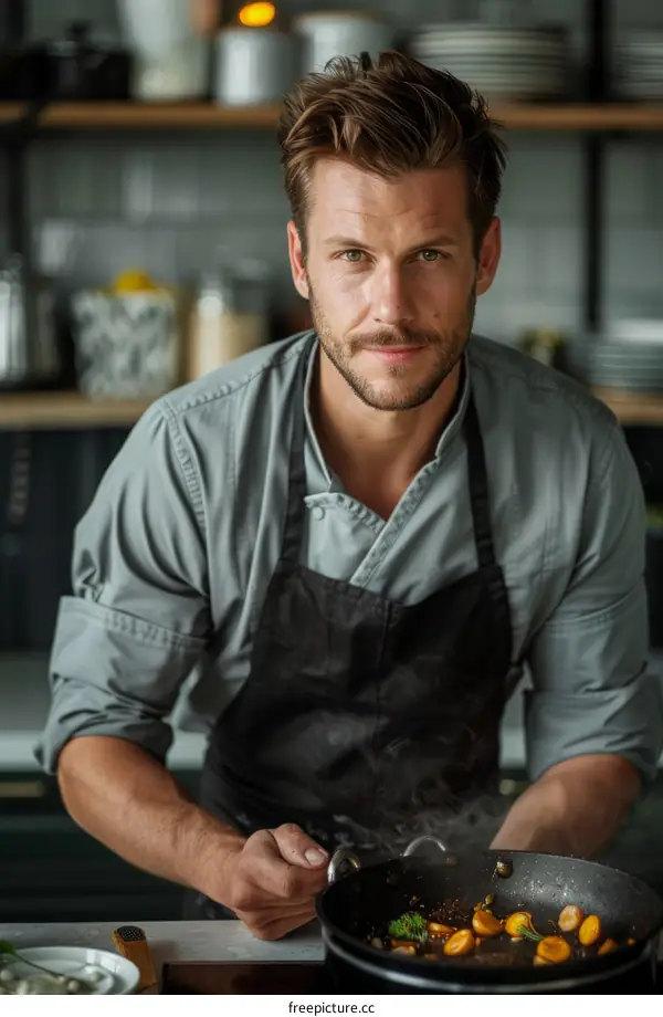 portrait of a male chef in a commercial kitchen