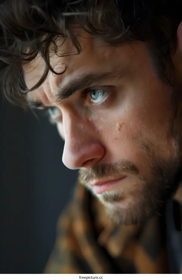 Portrait of a man with curly hair and a beard