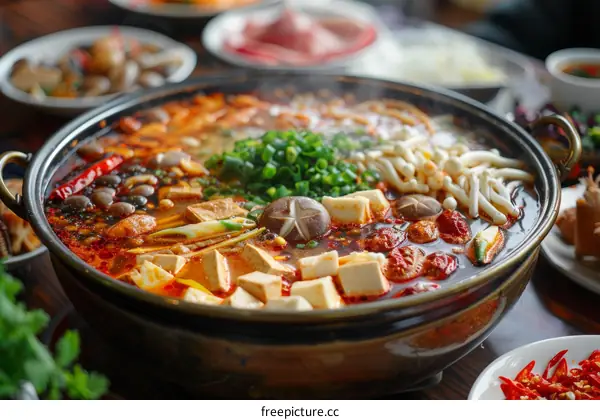 A delicious and spicy hot pot with various ingredients