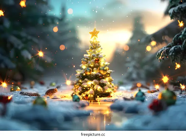 Christmas tree in the snow