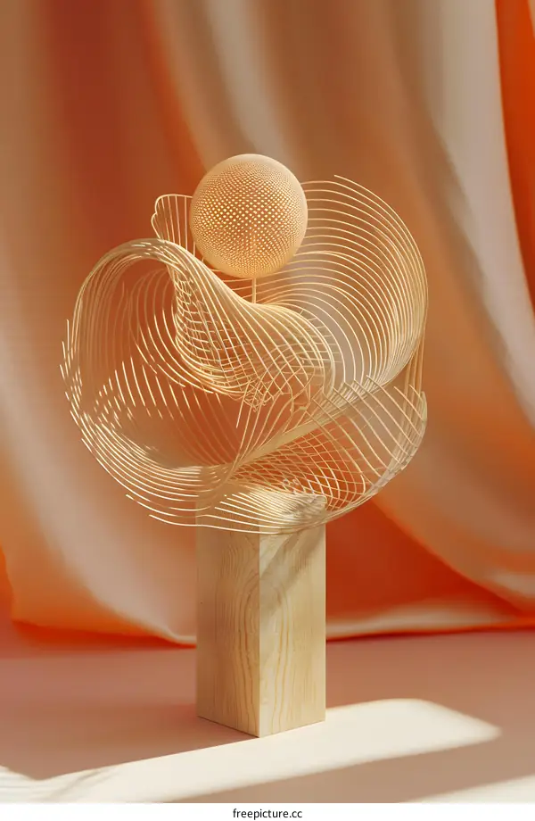 Abstract Wooden Sculpture with Curved Lines