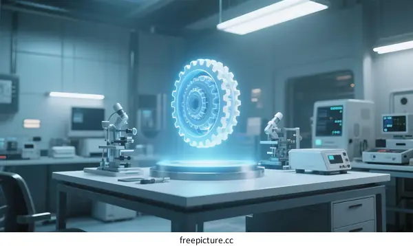 Futuristic Holographic Gear in Modern Laboratory Setting