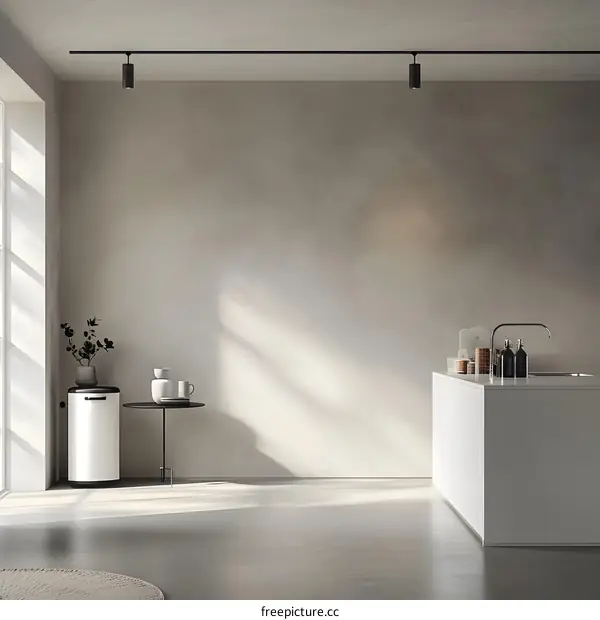 Minimalist Kitchen Interior Design with Concrete Wall