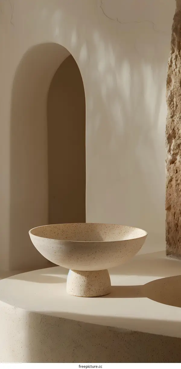 Beige Ceramic Bowl on Pedestal in Minimalist Interior