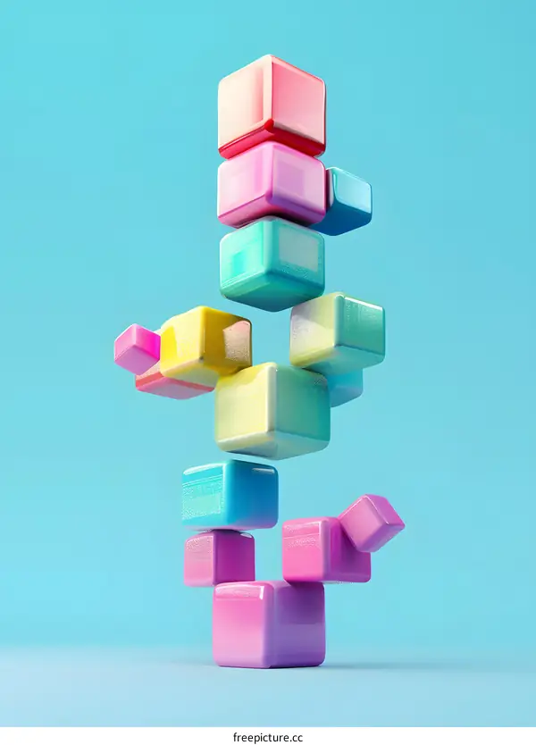 Abstract Colorful Cubes 3D Rendering