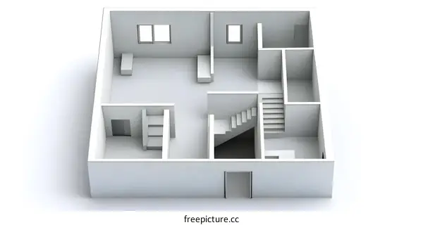 3D Model of a Simple House Floor Plan
