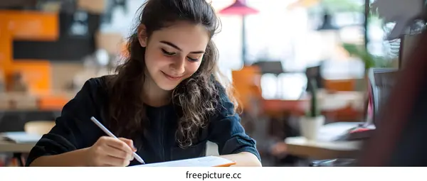 Young Woman Concentrating On Drawing In Cafe