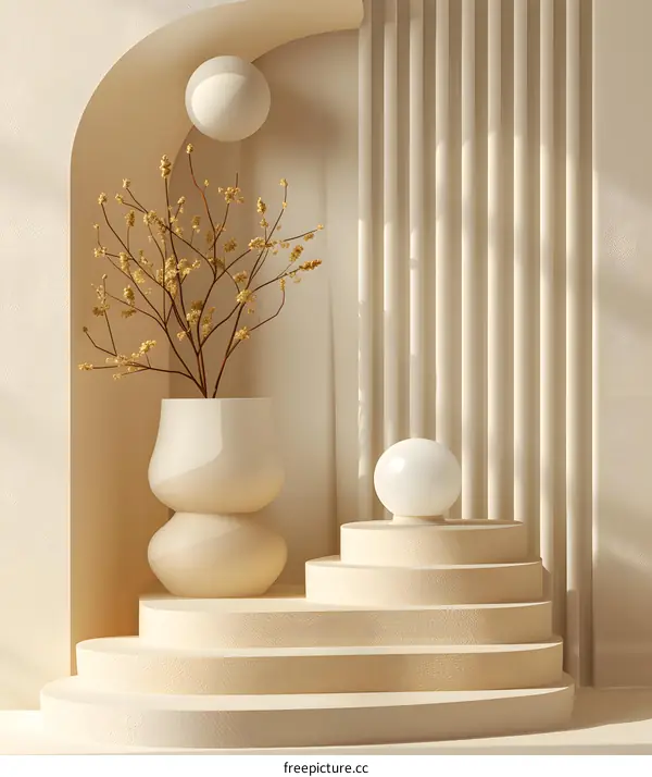 Minimalist Beige Aesthetic Interior Design with Dried Flowers