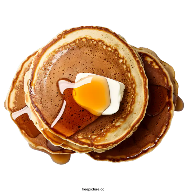 [Transparent Background PNG]A stack of pancakes with butter and syrup