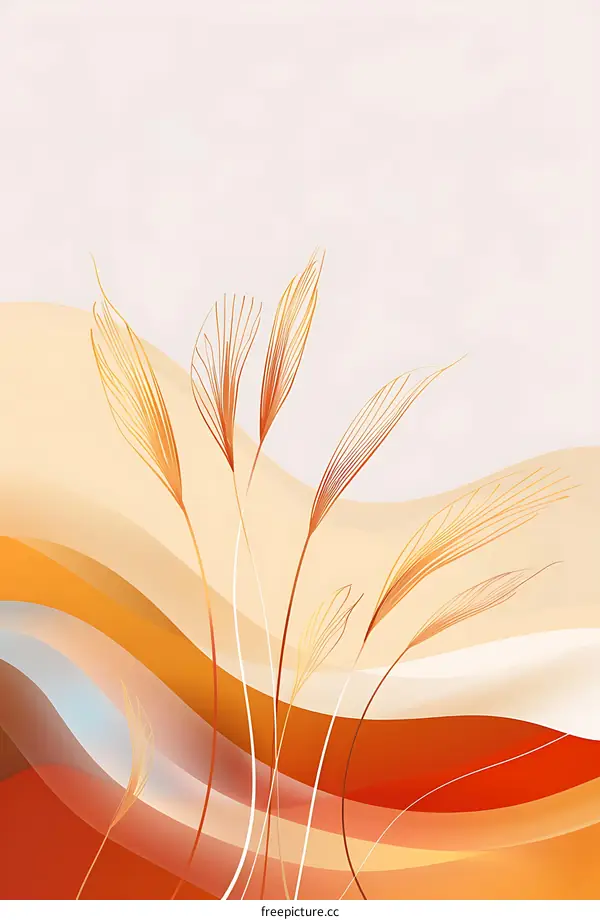 Abstract Orange and Beige Minimalist Background with Grass