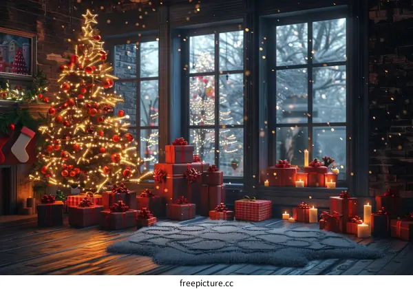 Cozy Christmas Living Room with Decorated Tree
