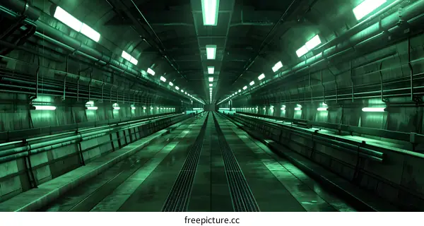 Green Light Tunnel Futuristic Interior Design