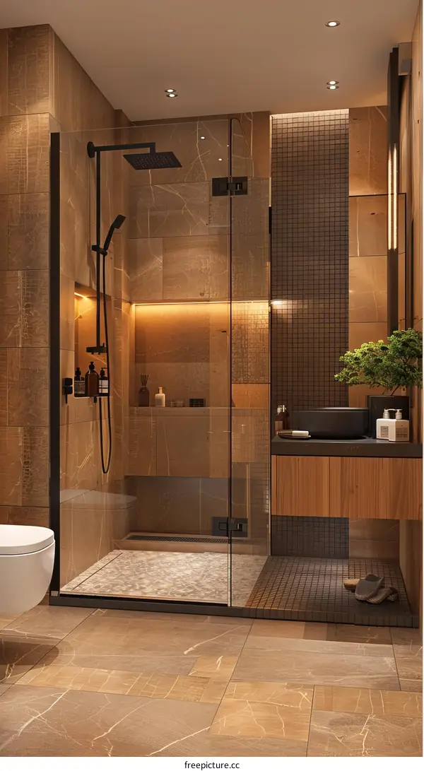 Modern Luxurious Shower Room Design with Warm Tones