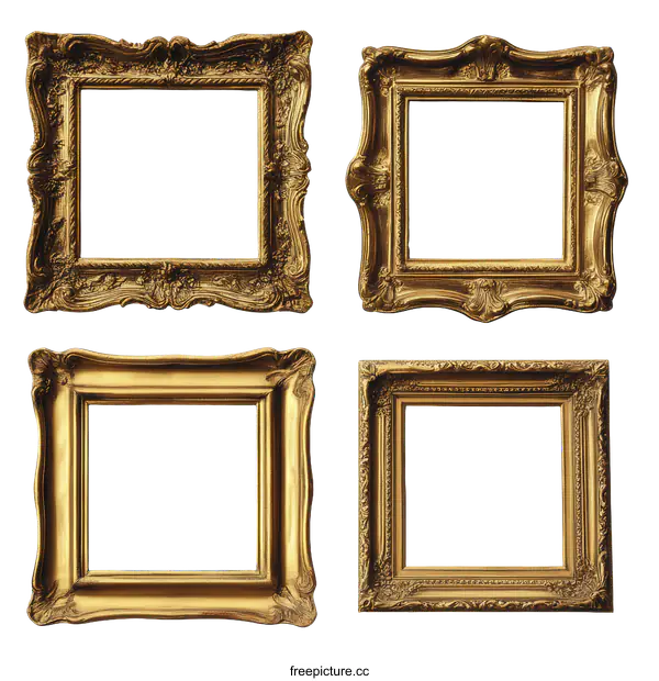 [Transparent Background PNG]Collection of Elegant Gold Picture Frames