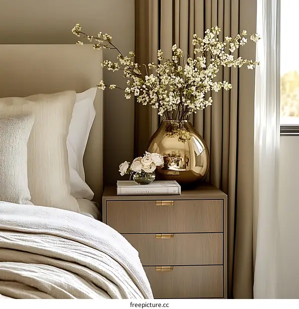 Elegant Bedroom Interior Design with Gold Vase
