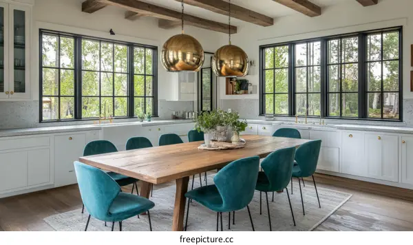 Modern Farmhouse Dining Room with Large Windows