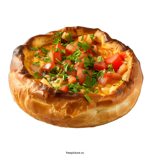 [Transparent Background PNG]Bread Bowl Filled with Scrambled Eggs, Cheese and Tomatoes