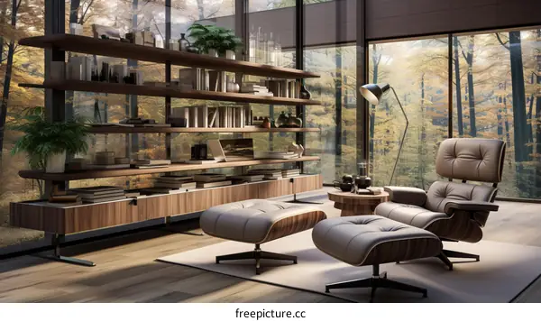 Spacious Modern Living Room with Large Windows and Comfortable Seating