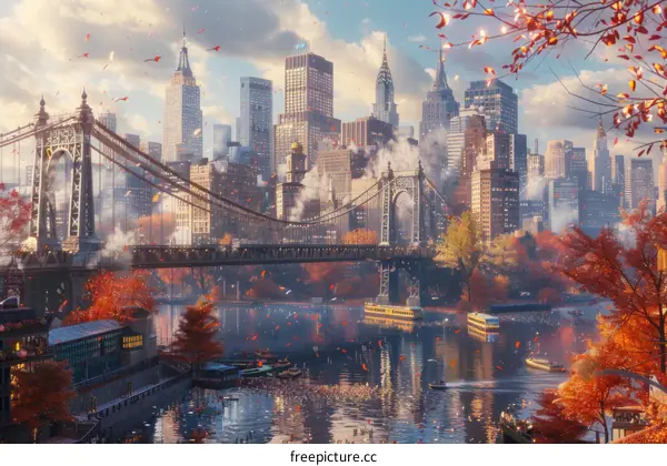 Autumnal New York City Skyline Bridge View