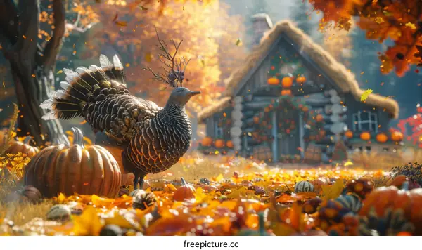 Enchanted Fall Forest with a Mystical Turkey