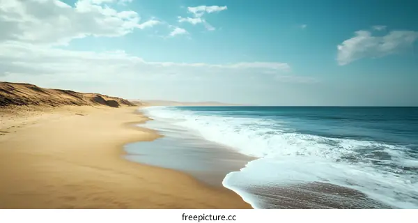Sandy Beach With Blue Ocean and Sky