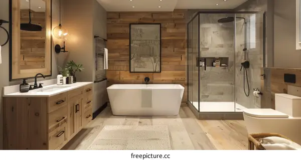 Modern Rustic Bathroom Design with Wooden Walls