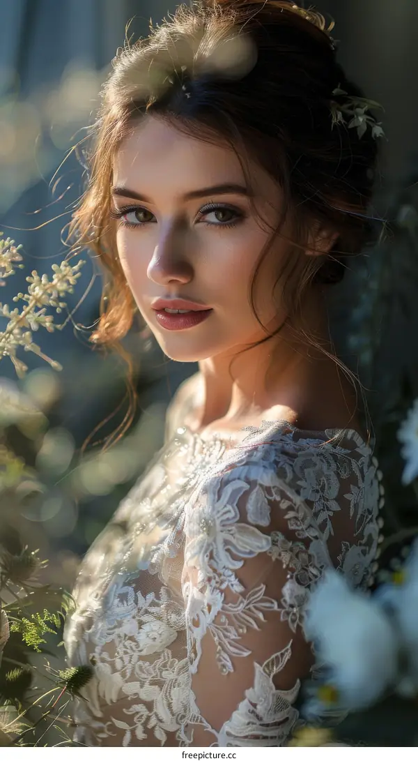 portrait of a beautiful young woman in a white dress