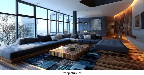 Modern Living Room with City View